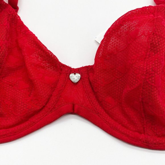 Calvin Klein Womens I Love You Full Coverage Unlined Demi Cups T-Shiirt Bra Red - Picture 6 of 9